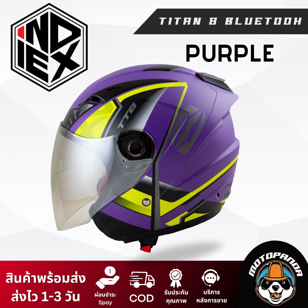 หมวกกันน็อค INDEX TITAN-8 BT รุ่นใหม่ล่าสุด มีหลุมติดตั้งลำโพง Bluetooth ของแท้ 100% รับประกันคุณภาพ