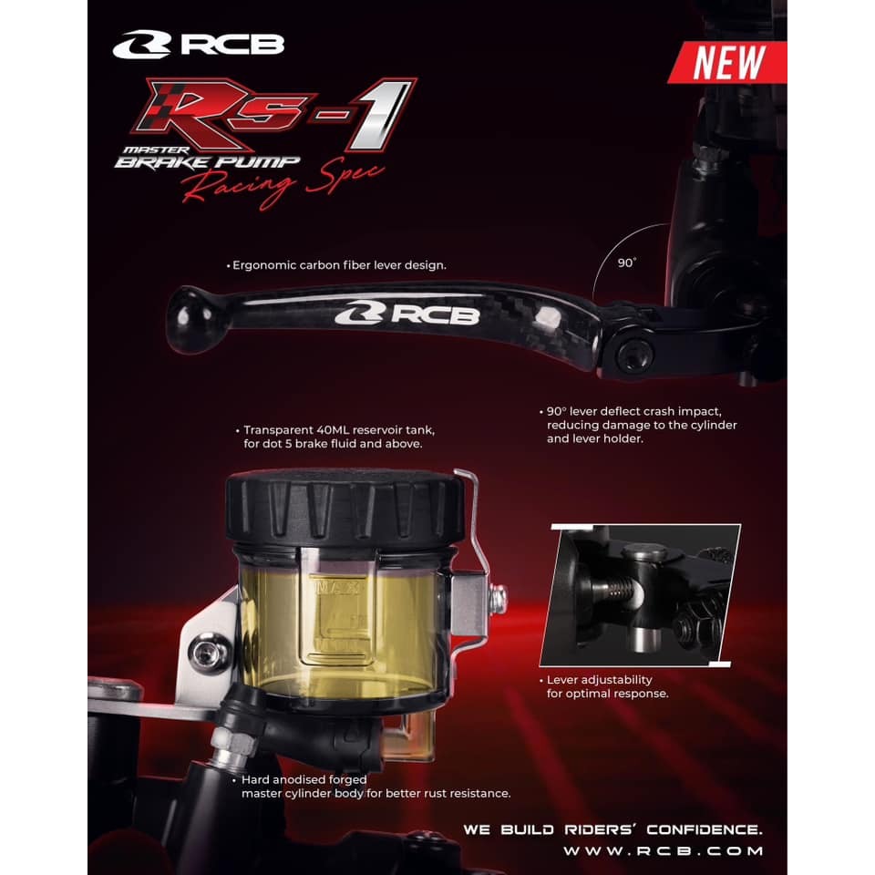 ปั๊มเบรค RCB RS-1 17 mm รุ่นใหม่ ก้านคาร์บอน ปั๊มลอย Racing Boy ของแท้ 100% รับประสินค้า 1 ปี
