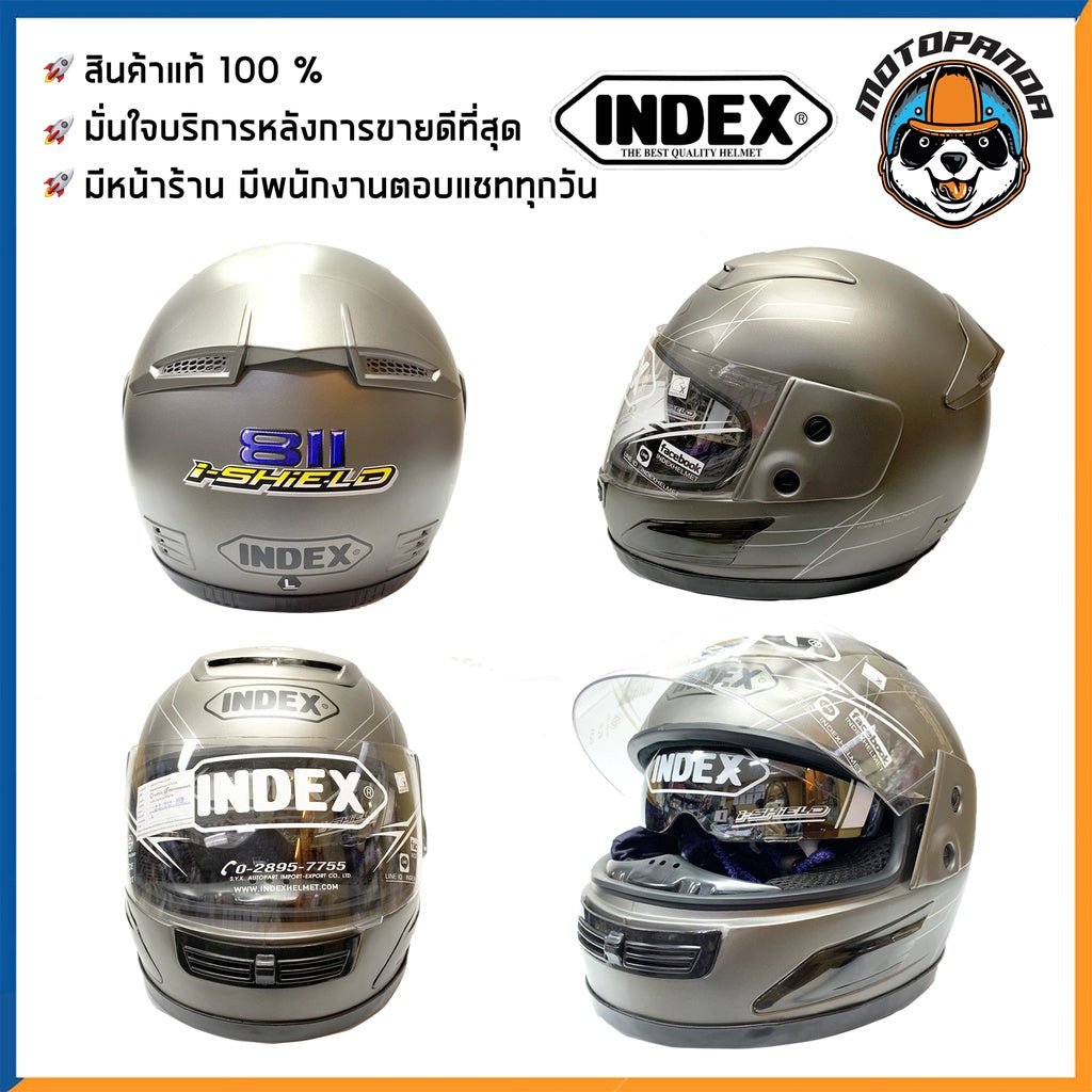 หมวกกันน็อค INDEX 811 I-Shield เต็มใบ ไซส์ L สินค้าแท้ล้านเปอร์เซ็นต์ หมวกกันน็อคเต็มใบ สีดำ ดำเงา ดำด้าน เทาด้าน ขาว