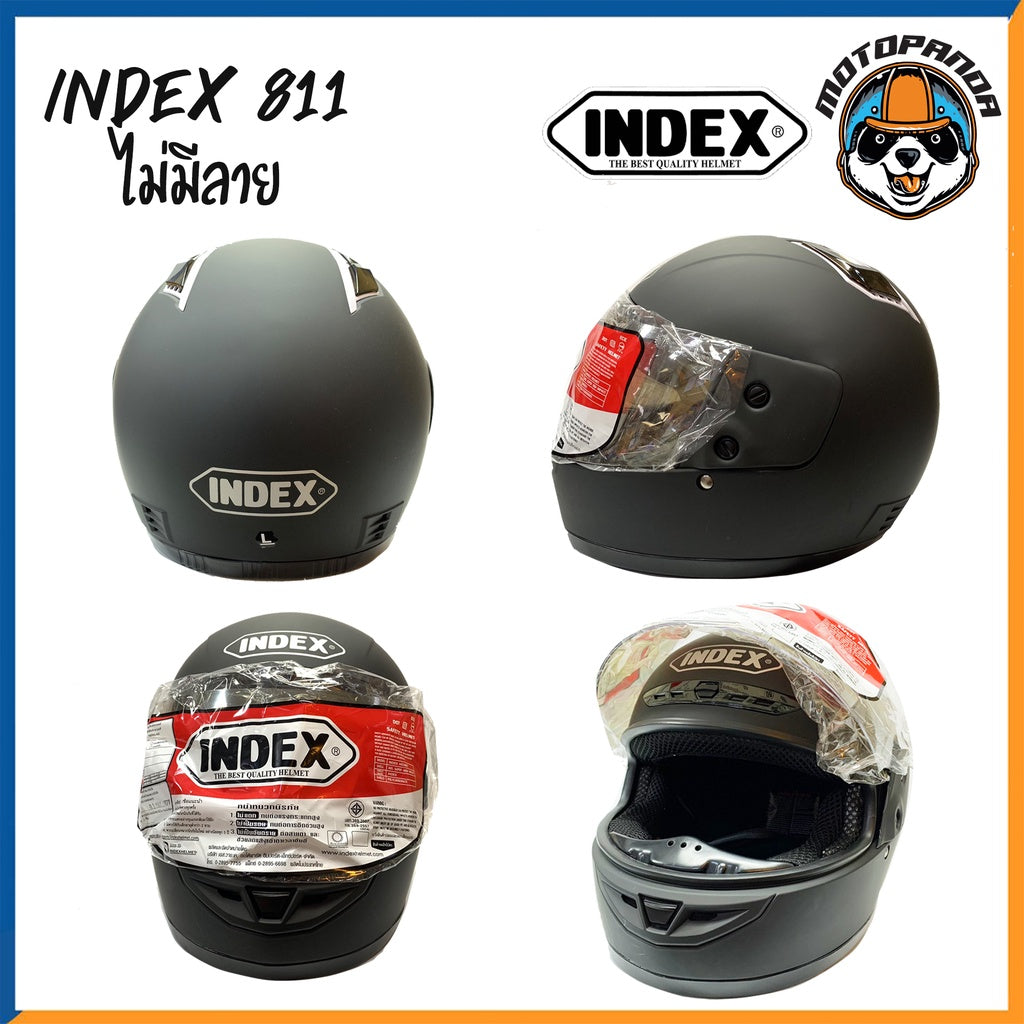 หมวกกันน็อค INDEX 811 เต็มใบ สินค้าแท้ล้านเปอร์เซ็นต์ สีดำ,ดำเงา,ดำด้าน มีลาย ไม่มีลาย หมวกINDEX หมวกกันน็อคเต็มใบ