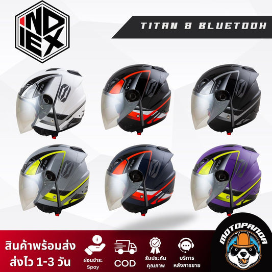 หมวกกันน็อค INDEX TITAN-8 BT รุ่นใหม่ล่าสุด มีหลุมติดตั้งลำโพง Bluetooth ของแท้ 100% รับประกันคุณภาพ