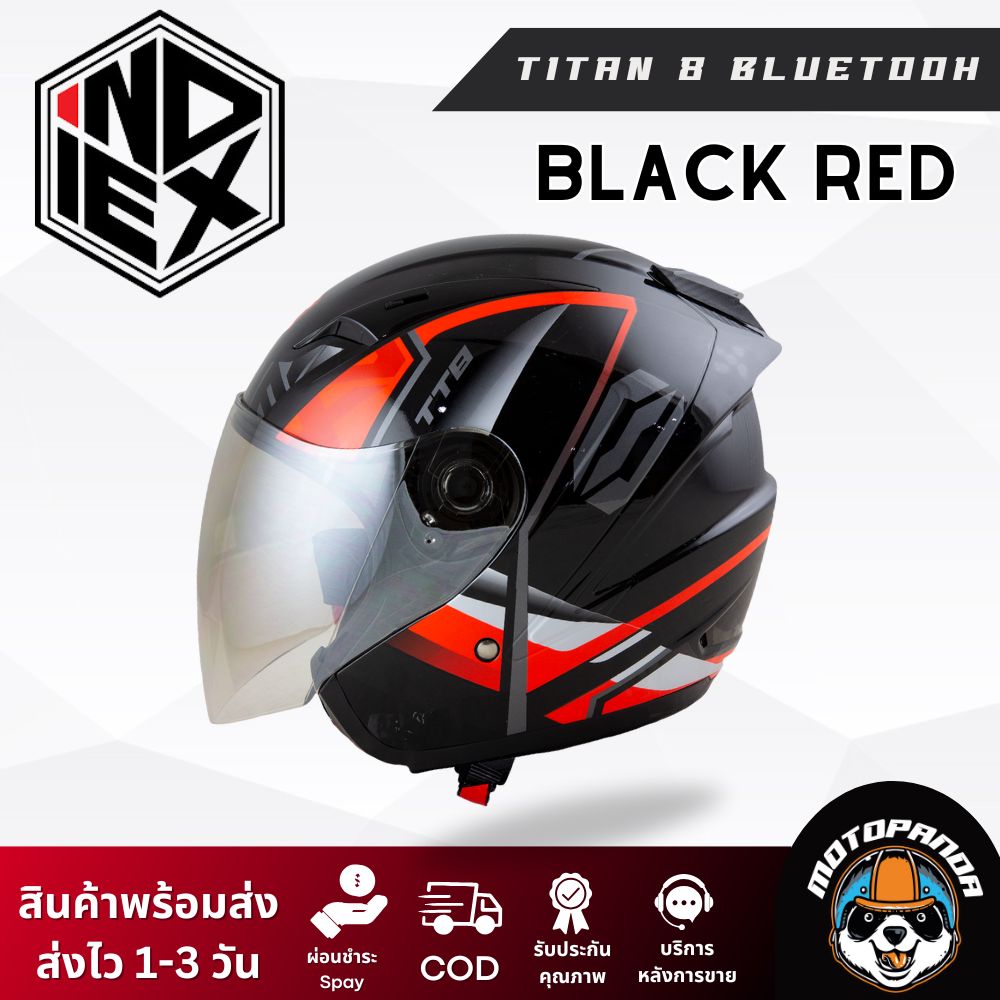 หมวกกันน็อค INDEX TITAN-8 BT รุ่นใหม่ล่าสุด มีหลุมติดตั้งลำโพง Bluetooth ของแท้ 100% รับประกันคุณภาพ