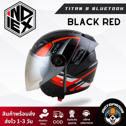 หมวกกันน็อค INDEX TITAN-8 BT รุ่นใหม่ล่าสุด มีหลุมติดตั้งลำโพง Bluetooth ของแท้ 100% รับประกันคุณภาพ