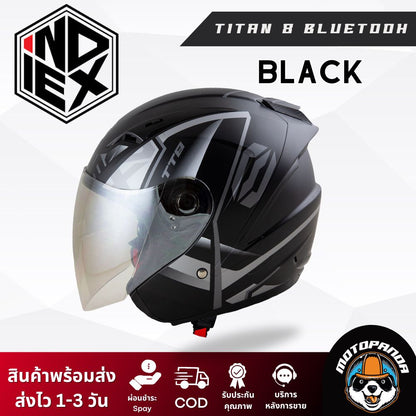 หมวกกันน็อค INDEX TITAN-8 BT รุ่นใหม่ล่าสุด มีหลุมติดตั้งลำโพง Bluetooth ของแท้ 100% รับประกันคุณภาพ