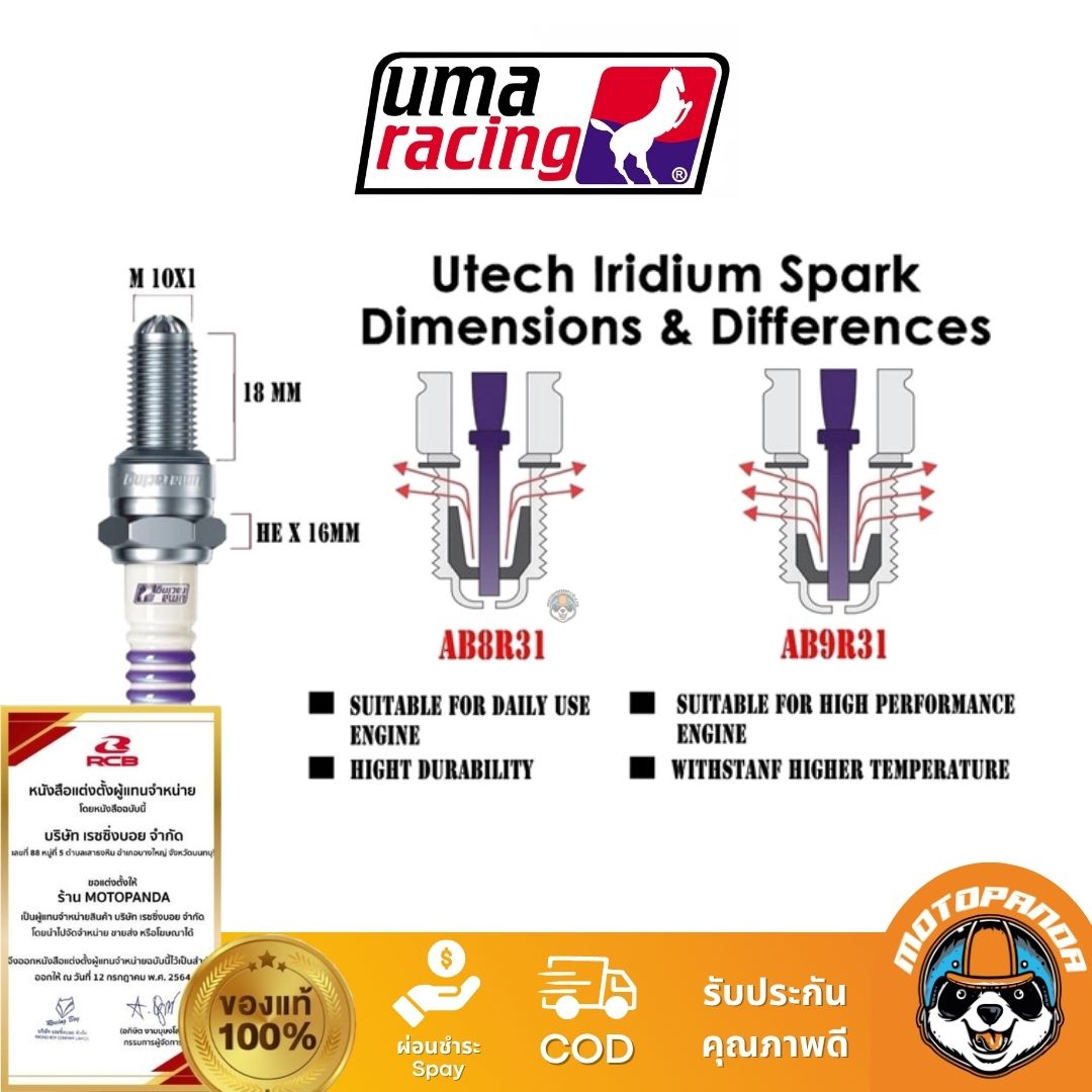 หัวเทียน SPARK PLUG NO.8 / 9 UMA Racing แท้ 100% ส่งไว ส่งด่วน
