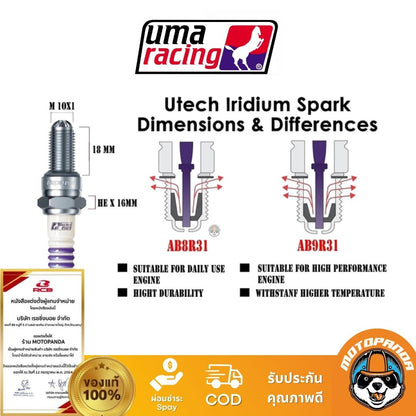 หัวเทียน SPARK PLUG NO.8 / 9 UMA Racing แท้ 100% ส่งไว ส่งด่วน