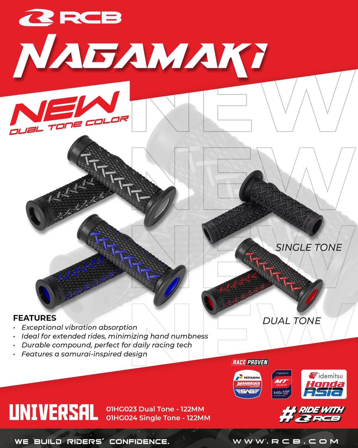 RCB ปลอกแฮนด์ NAGAMAKI DT ST มี 4 สี ดำ แดง น้ำเงิน เทา Racing Boy ของแท้ 100% ตัวแทนจำหน่ายรายใหญ่