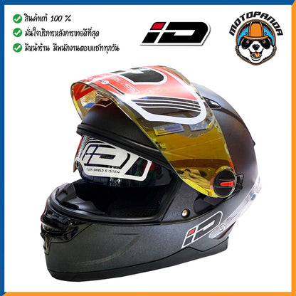 หมวกกันน็อคเต็มใบ ID ORCA HELMET LIMITED EDITION ไซส์ L สีดำเมลทัลลิค แว่นตา2ชั้น แถมฟรีชิลด์อีก1อัน + ฟองน้ำล้างรถ