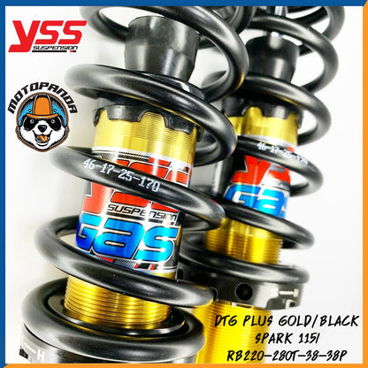 โช๊คหลัง DTG PLUS YAMAHA SPARK 115I GOLD/BLACK สูง 280 mm. โช้ค YSS แท้ โชคสำหรับ ยามาฮ่า สปาร์ก115i โช้คแก๊ส ของแท้100%