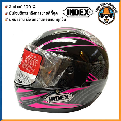 หมวกกันน็อคเต็มใบ INDEX รุ่น 811 สีดำ-ชมพู ฟรีไซส์ หมวกกันน็อค สำหรับผู้ใหญ่ อินเด็กซ์ ของแท้ 100% สินค้าคุณภาพดี