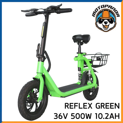 สกู๊ตเตอร์ไฟฟ้า REFLEX GREEN SCOOTER สกู๊ตเตอร์ พับได้ 36V 500W 10.2AH สีเขียว วิ่งได้ 25 กม./ชม. จักรยานไฟฟ้า แถมตะกร้า