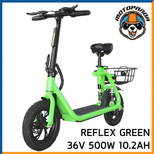 สกู๊ตเตอร์ไฟฟ้า REFLEX GREEN SCOOTER สกู๊ตเตอร์ พับได้ 36V 500W 10.2AH สีเขียว วิ่งได้ 25 กม./ชม. จักรยานไฟฟ้า แถมตะกร้า