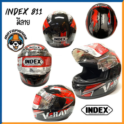 หมวกกันน็อคเต็มใบ INDEX รุ่น 811 สีดำ-แดง ฟรีไซส์ หมวกกันน็อค สำหรับผู้ใหญ่ อินเด็กซ์ ของแท้ 100% สินค้าคุณภาพดี