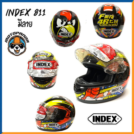 หมวกกันน็อคเต็มใบ INDEX รุ่น 811 ลายไก่ ฟรีไซส์ หมวกกันน็อค สำหรับผู้ใหญ่ อินเด็กซ์ ของแท้ 100% สินค้าคุณภาพดี