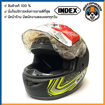 หมวกกันน็อคเต็มใบ INDEX รุ่น 811 สีดำ-เขียว ฟรีไซส์ หมวกกันน็อค สำหรับผู้ใหญ่ อินเด็กซ์ ของแท้ 100% สินค้าคุณภาพดี