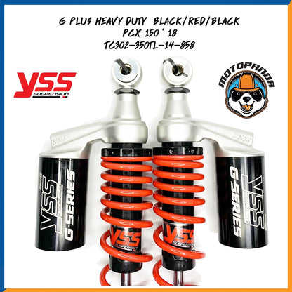 โช๊คหลัง G PLUS PCX 150 2018 BLACK/RED/BLACK สูง 350 mm. HONDA โช๊คอัพ YSS แท้ สำหรับ ฮอนด้า โช๊คคู่ สี ดำ/แดง/ดำ โช้ค