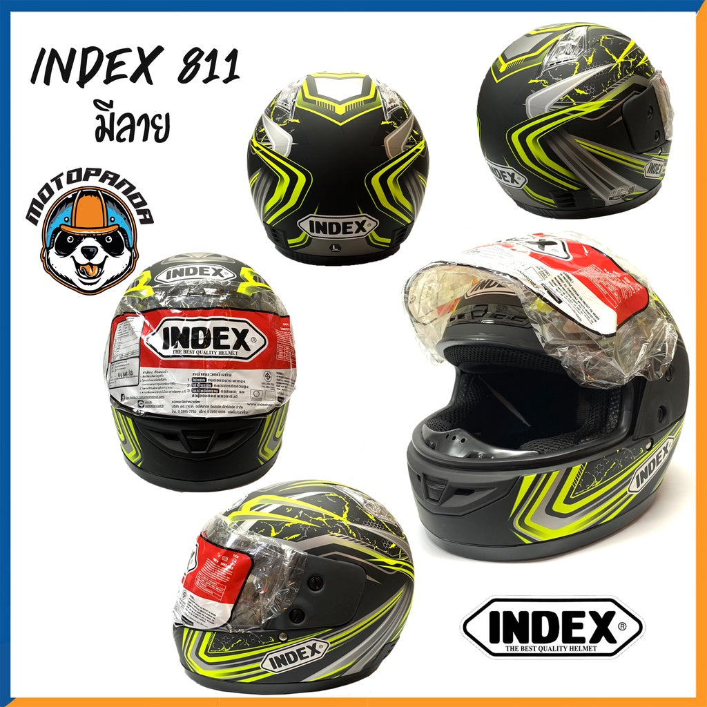 หมวกกันน็อคเต็มใบ INDEX รุ่น 811 สีดำ-เขียว ฟรีไซส์ หมวกกันน็อค สำหรับผู้ใหญ่ อินเด็กซ์ ของแท้ 100% สินค้าคุณภาพดี