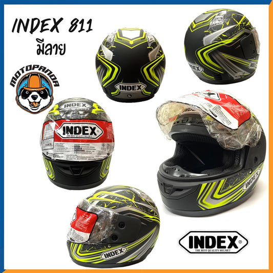หมวกกันน็อคเต็มใบ INDEX รุ่น 811 สีดำ-เขียว ฟรีไซส์ หมวกกันน็อค สำหรับผู้ใหญ่ อินเด็กซ์ ของแท้ 100% สินค้าคุณภาพดี