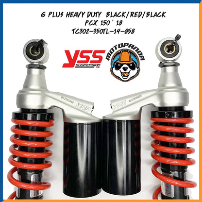 โช๊คหลัง G PLUS PCX 150 2018 BLACK/RED/BLACK สูง 350 mm. HONDA โช๊คอัพ YSS แท้ สำหรับ ฮอนด้า โช๊คคู่ สี ดำ/แดง/ดำ โช้ค