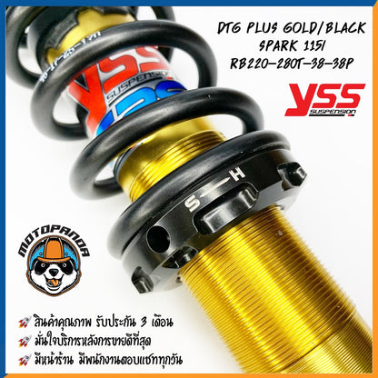 โช๊คหลัง DTG PLUS YAMAHA SPARK 115I GOLD/BLACK สูง 280 mm. โช้ค YSS แท้ โชคสำหรับ ยามาฮ่า สปาร์ก115i โช้คแก๊ส ของแท้100%